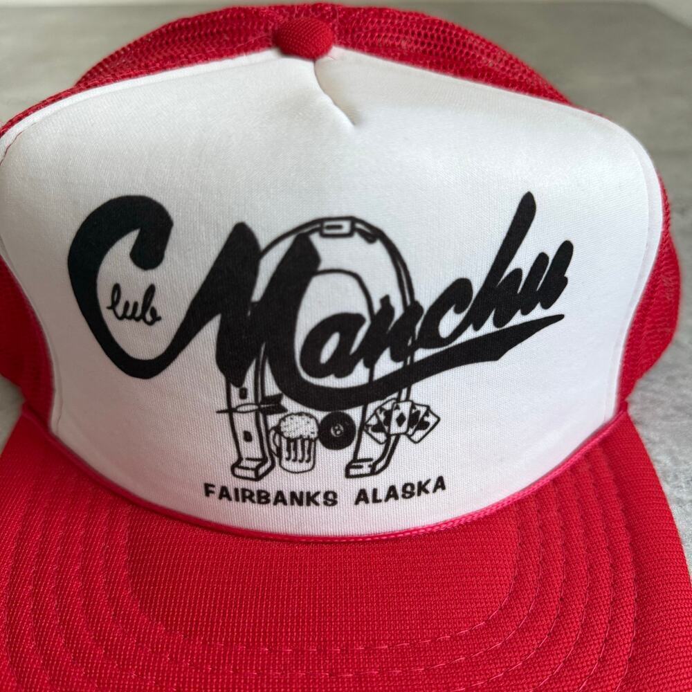 Vintage 80s Fairbanks Alaska Club Marchu red and white mesh snapback hat - Picture 2 of 5